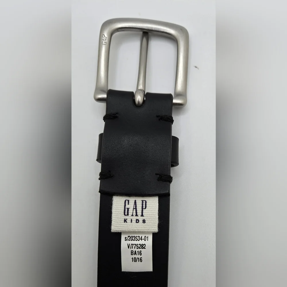 🪀 GAP Kids Belt Black with Matte Silver Tone Buckle Bonded Leather Size XL